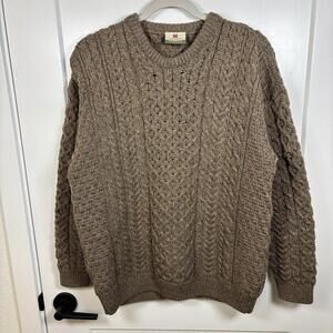 Carraig Donn Sweater Women Sz M Brown Pure Wool Thick Cable Knit Made Ireland